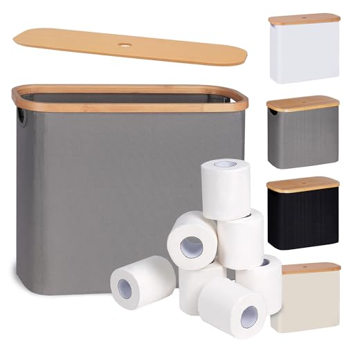 efluky Toilet Paper Storage, Toilet Paper Basket with Lid Organizer for Bathroom, Free Standing Holder with Storage, Grey - color: Grey