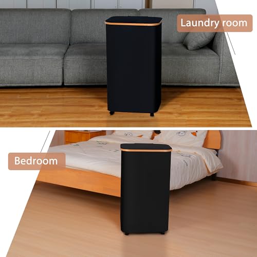 Laundry Basket with Wheels,100L Hampers for Laundry,Black Large Laundry Hamper with Lid and Bamboo Handles,Collapsible & Waterproof Tall Cloth Hamper for Dormitory Family - color: Black, size: 100L with Wheels