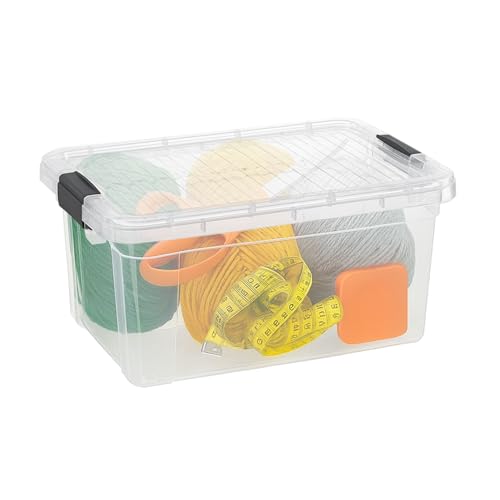 Superio Small Clear Storage Box with Lid, 6.6 Quart Plastic Container Bins for Organizing, Stackable Crates, BPA Free, Non Toxic, Odor Free, Organizers for Home, Office, School, and Dorm - size: 12" x 8.25" x 5.75"
