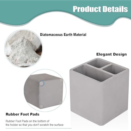 Diatomite Toothbrush Holders for Bathrooms, Electric Toothbrush and Toothpaste Holder 3 Slots Tooth Brush Organizer for Bathroom Countertop, Shower, Vanity - Dark Gray - color: Dark Gray