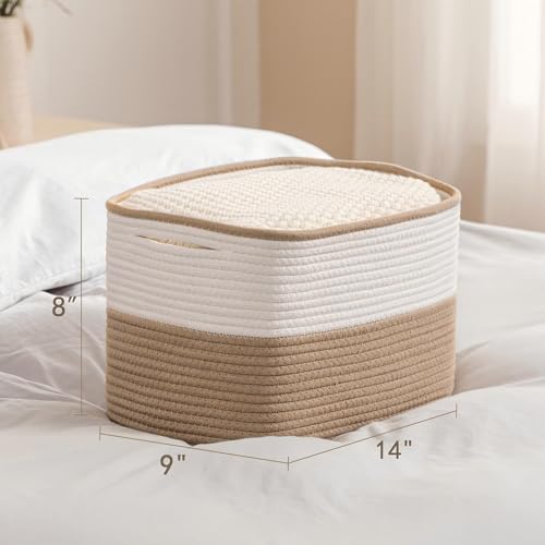 UBBCARE 4 Pack Baskets for Organizing, Woven Storage Baskets for Toys and Towel, Rectangle Cotton Rope Basket with Handles, 14''L x9''W x8''H, Brown - color: White&Brown, size: 4 Pack - 14 X 8 X 9 Inches