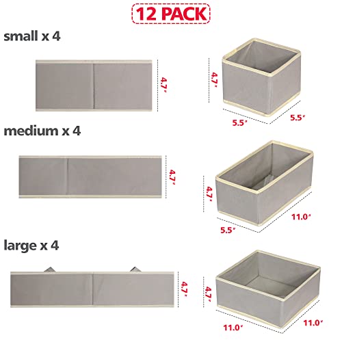 DIOMMELL 12 Pack Foldable Cloth Storage Box Closet Dresser Drawer Organizer Fabric Baskets Bins Containers Divider for Baby Clothes Underwear Bras Socks Lingerie Clothing,Grey 444 - color: Grey