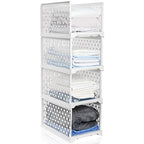 AVLA 4 Pack 38" Stackable Plastic Storage Basket, Plastic Foldable Closet Organizer Storage Bins, Wardrobe Storage Box Clothes Drawer Shelf Container for Cupboard Bedroom Dorm Bathroom Kitchen Office