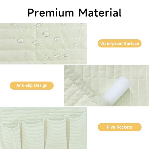 MEHIDFY Sofa Armrest Caddy, Waterproof Bedside Storage Organizer, Non Slip Armchair Pockets, Remote Control Holder for Couch, Handy Pouches with 6 Pockets for TV Remote, Phone, Magazine(White) - color: A-White