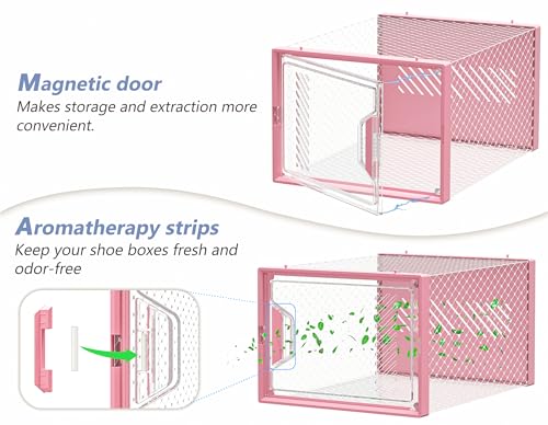 SIMPDIY Shoe Storage, 12 Pack X-Large Shoe Organizer for Closet, Shoe Boxes Clear Plastic Stackable Shoe Storage Boxes for Size 13 - color: Pink