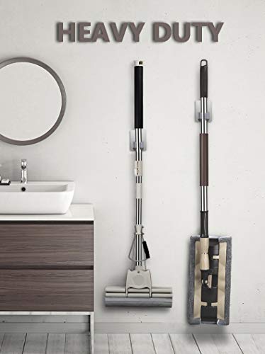 HANZE 4 Pack Stainless Steel Mop Broom Holder Organizer, Self Adhesive Wall Mounted Mop Organizer Storage Rack Clip for Kitchen Bathroom and Garage (Rectangle, Large) - color: Model 1 (4 Pakck)