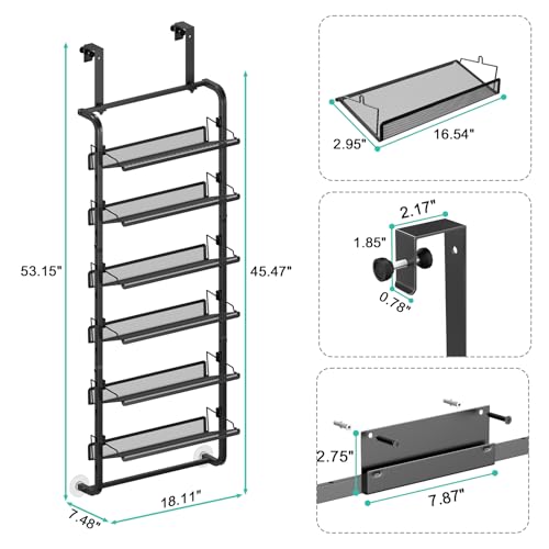 BUKFEN 6 Tier Adjustable Heavy Duty Metal Shoe Rack, Door Hanging and Wall Mount Organizer for Closet, Bedroom, Entryway, Laundry, Apartment, Small Spaces, Space Saving Solution for Busy Homes