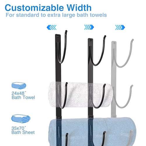 Bathroom Rolled Towel Rack: 4-Tier Wall Mounted Towel Storage Holder, Hanging Organizer for Towels, Blankets, Large Bath Sheets, Space Saving in RV, Closet, Toilet, Cabinet, Black Metal