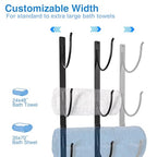 Bathroom Rolled Towel Rack: 4-Tier Wall Mounted Towel Storage Holder, Hanging Organizer for Towels, Blankets, Large Bath Sheets, Space Saving in RV, Closet, Toilet, Cabinet, Black Metal