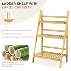 Foldable Ladder Shelf 39.4", Plant Shelf 3 Tier, Bamboo Ladder Flower Pot Display Shelf, Freestanding Ladder Bookshelf for Living Room, Balcony, Yard, Garden, 23.6"W x 15"D x 39.4"H, Natural - color: 3-tier Natural
