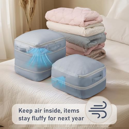 DIMJ Compression Storage Bags 8 Pack - Blanket Storage Bags with Window Zipper, Ultra Space Saving Self Compression Organizer for Puffer Jacket, Bedding, Lightweight Comforter Duvet, Sweater, Sheet - color: Gray, size: 39L x 8 Pack
