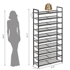 10 Tier Metal Shoe Rack, Tall Shoe Organizer Holds 40-50 Pairs, with Adjustable Flat or Angled Shelves, Shoe Storage Shelf for Closet, Entryway, Garage, Black - size: 10-Tier