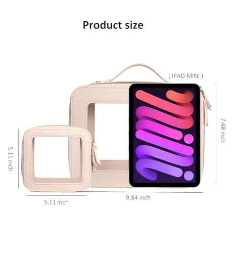 LETGO Clear Makeup Bags Set - TSA Approved Toiletry Bag with Handle Large Opening, Clear Toiletry Bags Case Pouch for Traveling Travel Car Orangizer Storage Essentials(Mini+Large Beige) - color: 0-Large+Mini-Beige