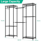 Folews Freestanding Closet System, Large Free Standing Closet Rack Organizer for Hanging Clothes Adjustable Metal Wire Clothing Rack with 5 Shelves & 5 Rods, Black - size: 15.3"D x 69.3"W x 70.8"H