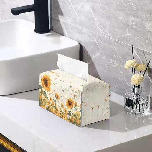 Pu Leather Tissue Box Cover Modern Snowflake Rectangular Tissue Box Tissue Box Cover Holder Rectangular Tissue Box for Bathroom Living Room Sunflower Print - color: Sunflower Print