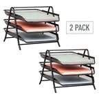 Mind Reader 3-Tier Paper Tray, Desktop Organizer, File Storage, Office, Metal Mesh, 11.75" L x 13.75" W x 10" H, Set of 2, Black - style: 2 Pack