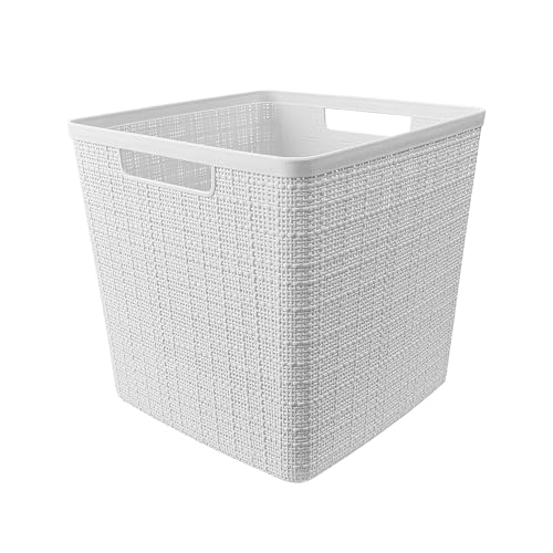 Curver Set of 4 Large Cube 17L Jute Decorative Plastic Organization and Storage Baskets - Perfect Bins for Home Office, Closet Shelves, Kitchen Pantry and All Bedroom Essentials, White - color: White, size: Large Cube 17L