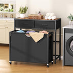 Laundry Sorter 3 Section with Tabletop & 2 Drawers, Rolling Laundry Hamper with Pull-Out and Removable Bags, Laundry Basket Organizer with Wheels and Shelf, Metal Frame Rustic Brown for Laundry Room - size: 155 L