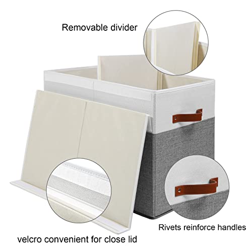 Gowee Large Toy Storage Box with Lid, Sturdy Toys Storage Chest Bin Organizer Basket with Dividers for Kids, Boys, Girls, Nursery, Closet, Bedroom, Playroom 25"x13" x16" (Grey and White) - color: Grey and White, size: 25"x13" x16"
