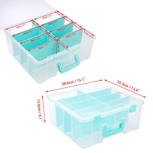 BTSKY Clear Plastic Dividing Storage Box with 8 Deep Compartments Adjustable Storage Bin with Lid Portable Craft Storage Container Multipurpose Sewing Box Art Supply Organizer, 15.1x13.9x6.1 Inches - size: 15.1x13.9x6.1 Inches-Clear
