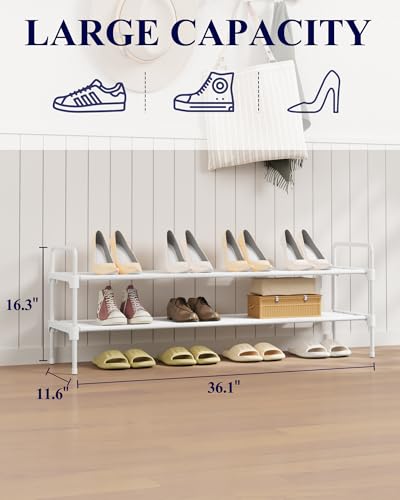 Kitsure Shoe Rack for Closet, Shoe Organizer for Front Door Entrance, Stackable Shoe Shelf, Detachable Closet Organizers and Storage, 36.1" Wide - 2 Tiers, White - color: White, size: 36.1" Wide - 2 Tiers