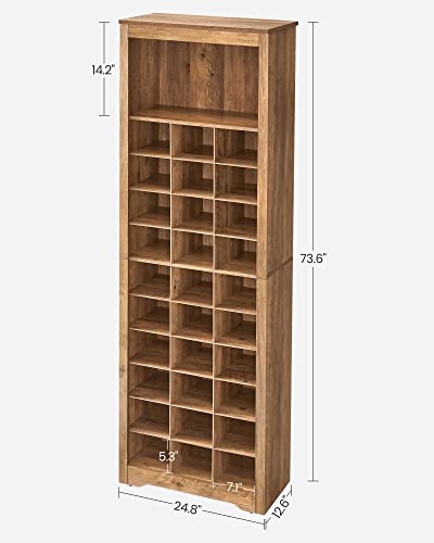 VASAGLE Shoe Storage Cabinet, 10 Tier Shoe Rack Organizer, Holds Up to 30 Pairs of Shoes, for Entryway Bedroom, 12.6 x 24.8 x 73.6 Inches, Rustic Walnut ULBS273T41 - color: Rustic Walnut, size: 12.6"D x 24.8"W x 73.6"H