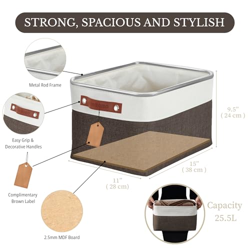 DECOMOMO Storage Bins, Large Fabric Storage Baskets for Shelves, Decorative Linen Closet Organizer, 15 x 11 x 9.5 inches (Brown & White, 4 Pack) - color: Brown and White, size: Large/4P