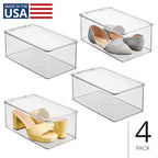 iDesign Stackable Shoe Box with Hinged-Lid for Wedges or Sandals, Set of 4, Clear, Made in USA - style: Pack of 4