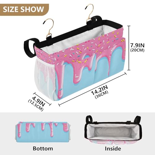 Bedside Caddy Hanging Bunk Bed Caddy Bed Organizer Hanging Pocket with 2 Hooks Bedside Storage Organizer Pocket Bag Holder Cartoon Dripping Frosting - color: Cartoon Dripping Frosting