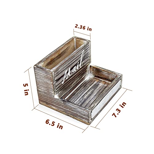 OKSQW Farmhouse Mail Organizer Countertop Letter Sorter Caddy 2 Tier Rustic Mail Tray Wooden Mail Holder File Organizer Bill Paper Folder Office Desk Accessories Rustic Office Supplies Home Decor - color: Dark Brown Mail Storage Small