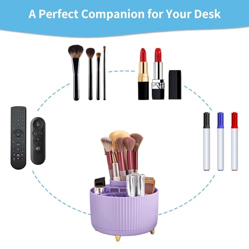 Marbrasse Desk Organizer, 360-Degree Rotating Pen Holder, Desk Organizers and Accessories with 5 Compartments Pencil Holder, Art Supply Storage Box Caddy for Office, Home（Purple） - color: Purple