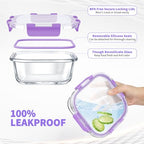 34pcs Glass Food Storage Containers with Lids Set, Airtight Glass Meal Prep Containers (17 Containers & 17 Lids), Leak Proof Lunch Container BPA-Free, Microwave, Oven, Freezer, Dishwasher Safe-Purple - color: PURPLE