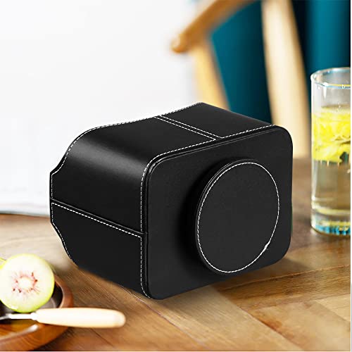 Leather 360° Spinning Remote Control Holder, Pencil Pen Holder for Desk Table Nightstand, TV Remote Caddy Organizer, Black Office Decor and Accessories, Storage Box for Phone,Media Player Controllers - color: Black