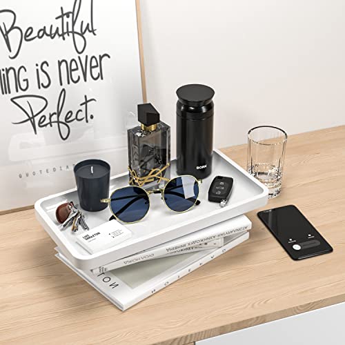 Weenson Bathroom Vanity Tray for Countertop Toiletries Makeup Decor Perfume Candles, Kitchen Tray for Soap Dispenser Spice Salt Coffee, Toilet Tank Tray Bamboo11.81” L x 6.1” W x 0.79” H (White) - color: White, size: 11.8" x 6.1" x 0.8"