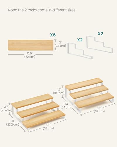 SONGMICS Display Risers, Set of 2 Engineered Wood Perfume Organizer Stand, 3-Tier Cupcake Stand Holder, Spice Rack, Shelf Risers for Figures, Dessert Shelves, Natural Beige and Cloud White UKCS016N02 - color: Natural Beige + Cloud White, size: 3 Tiers
