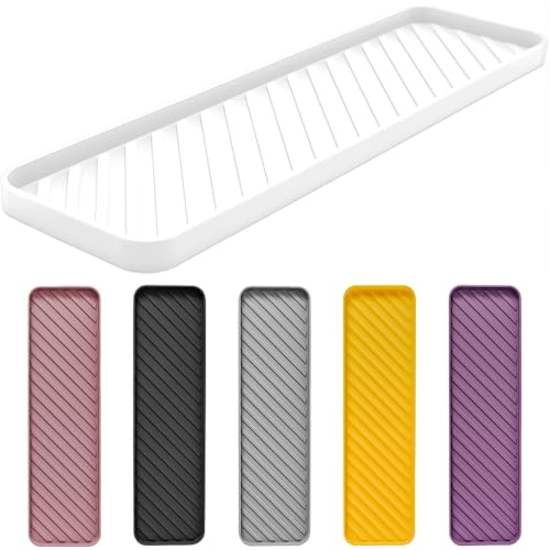 Silicone Organizer Tray for Kitchen Sinks and Bathrooms. Dishwasher-Safe, Non-Slip Countertop Tray, Bathroom Drawer Organizer Trays. Perfect for Makeup & Trinkets (White L 1PC) - color: White L 1pc