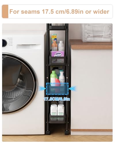 UMDONX Slim Storage Cart 4 Tier with Pull Out Basket Bathroom Organizer Rolling cart, Rolling Utility Cart Slide Out Organizer for Kitchen, Bathroom, Laundry Black - color: Black
