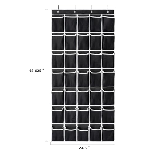 SAVERHO 35 Pockets Over the Door Shoe Organizer, Hanging Shoe Organizer for Door with 35 Mesh Pockets Large Capacity Shoe Hanging Storage Bag with 4 Metal Hooks (Black-1Pack) - color: Black-1pack of 35 pocket