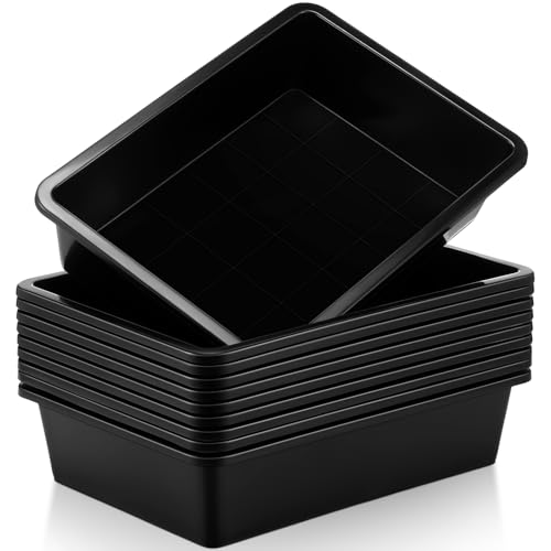 Hoteam 10 Pcs Flat Storage Organizer Tray Bin Paper Tray for Classroom Plastic Stackable File Organizer for School Office Teacher Book Organization(Black,13.78 x 9.84 x 3.15 Inch) - color: Black, size: 13.78 x 9.84 x 3.15 Inch