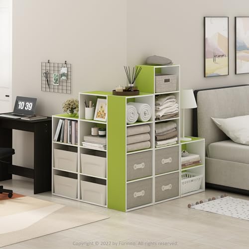 Furinno Luder 3-Tier Open Shelf Bookcase, Green/White - color: White/Green, size: 3-Tier, 9.3 x 16 x 31.4