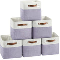 FinishingBo Cube Storage Baskets 6 Pack, 11x11 inch Cube Storage Bins with Leather Handles for Shelf Closet (White/ Purple) - color: White/ Purple