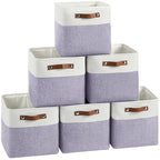 FinishingBo Cube Storage Baskets 6 Pack, 11x11 inch Cube Storage Bins with Leather Handles for Shelf Closet (White/ Purple) - color: White/ Purple