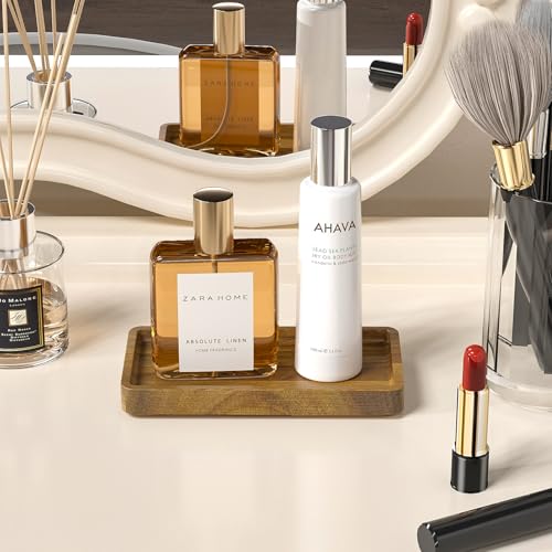 WEENSON Small Acacia Wood Bathroom Vanity Tray for Soap Dispenser, Toiletries, Makeup, Perfume, Decor, Kitchen Tray for Counter Salt Spice, Toilet Tank Tray for Candle, Nightstand 7.9"x4" - color: Acacia, size: 7.9" x 4" x 0.8"