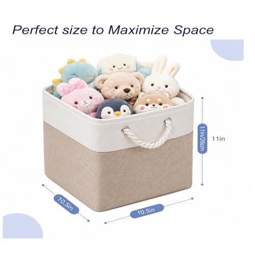Cube Storage Bins, Collapsible Fabric Storage Cubes Bins, 11 Inch Cube Storage Bins with Handles, Foldable Storage Cubes (White/Beige, 6Pack) - color: white beige