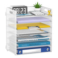 7 Tier Paper Organizer - Mesh Desktop File Holder with Handles for Office School Desk, Black (White) - color: White