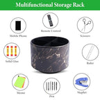 Round Leather Art Supply Organizer,Remote Control Holder,360-degree Rotating Pen Organizer with 4 Compartments(1-Marble Black Gold) - color: 1-Marble Black Gold