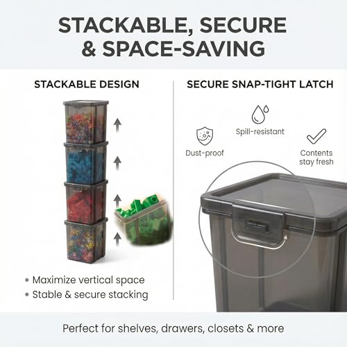 10 Pack Small Storage Bins with Lids, Black Stackable Plastic Organizer Containers for Crafts, Jewelry, Office Supplies & Small Toys - 3.54x3.54x4.53 Inch – Black Square Medium - size: Black Square Medium - 10 Pack