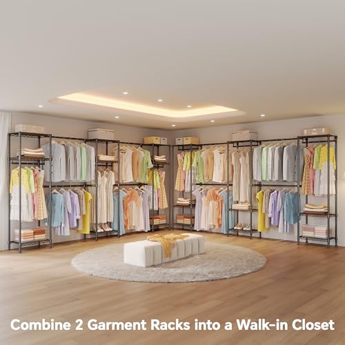 Higeego H11 Large Clothing Rack for Hanging Clothes Heavy Duty Garment Rack, Freestanding Wardrobe Closet Organizer and Storage with Expandable Hanger Rods, Extendable from 7.8 to 10.8 ft, Black - color: Black, style: 5 Row