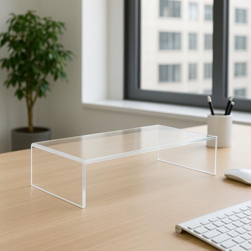 Azar 515360 Acrylic Monitor Stand Riser – Made in USA Laptop stand and Monitor Riser Acrylic Monitor Stand Riser Clear Laptop Stand for Desk Ergonomic Display Riser, Clear (21-Inch-Luxury Handcrafted) - size: 21-Inch