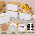 Citylife Storage Bins with Bamboo Lids 6QT Plastic Storage Containers Stackable Organizer Boxes with Handle for Desk Snacks, Toys, 2 PCS, 10"L x 7"W x 6.18"H - size: Small, style: 2 Pack